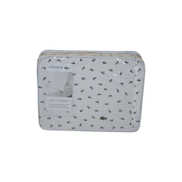Lacoste Cotton Percale Full Sheet Set Croc Pattern Soft Breathable Material - Picture 9 of 12